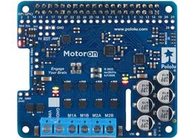 Motoron M2H18v18 Dual High-Power Motor Controller for Raspberry Pi (Connectors Soldered), top view.