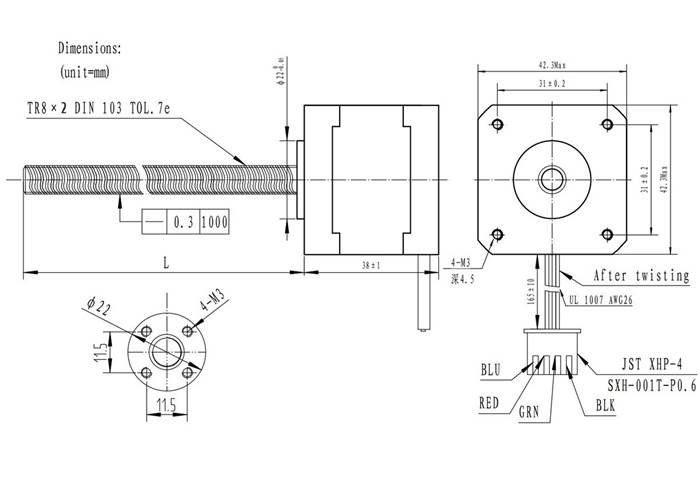 Stepper Motor with 38cm Lead Screw: Bipolar, 200 Steps/Rev, 42×38mm, 2 ...