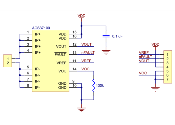 ACS73100 TMR Current Sensor Carrier schematic diagram.