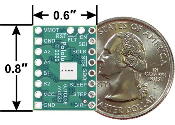 MP6602 Stepper Motor Driver Carrier, bottom view with dimensions.