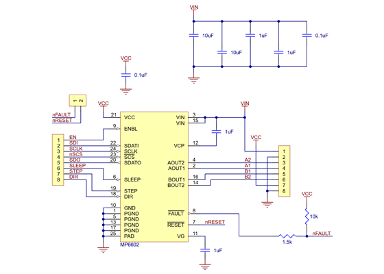 Schematic diagram of the MP6602 Stepper Motor Driver Carrier.