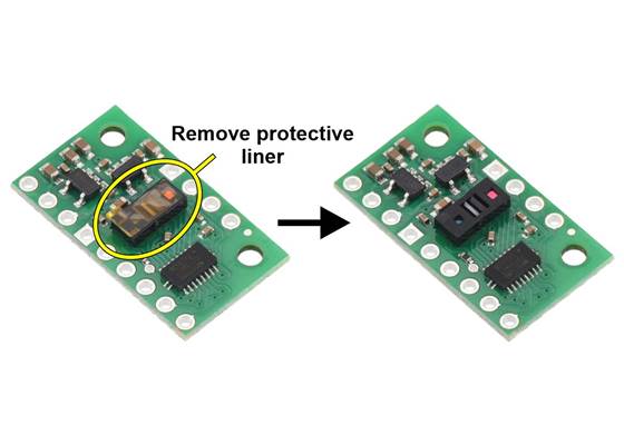 The VL53L8CX carrier might ship with a protective liner covering the sensor IC that must be removed before use.