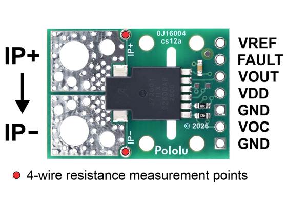 Pinout of the ACS37200 Current Sensor Compact Carrier.