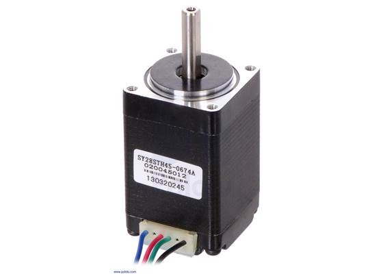 Stepper motor: bipolar, 200 steps/rev, 28×45mm, 4.5V, 670mA (SY28STH45-0674A).