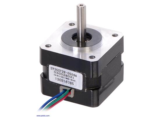 Stepper motor: bipolar, 200 steps/rev, 35×28mm, 10V, 500mA (SY35STH28-0504A).