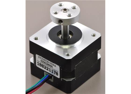 5mm Pololu universal aluminum mounting hub on a stepper motor with a 5mm-diameter output shaft.