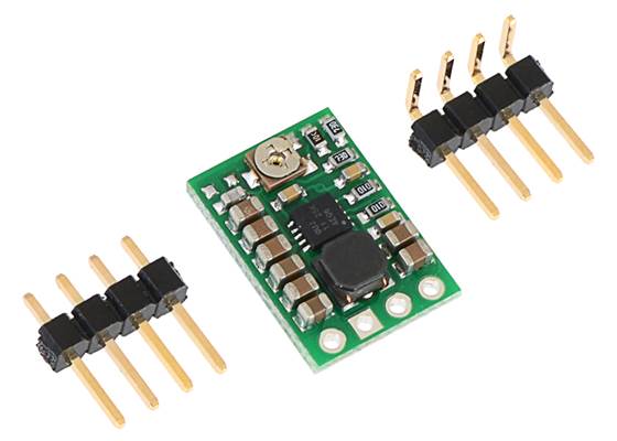 Pololu step-up/step-down voltage regulator S7V8A with included headers.