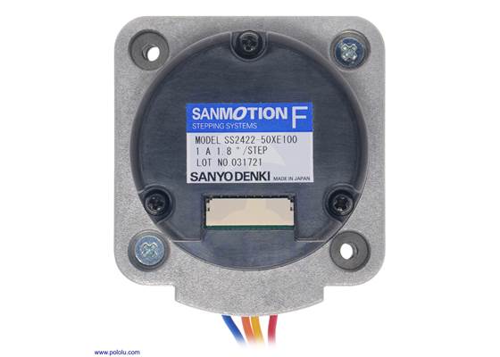 Bottom view of the 42x31.5mm Sanyo pancake stepper motor with encoder.