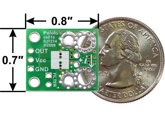ACS724 current sensor carrier, bottom view with dimensions.