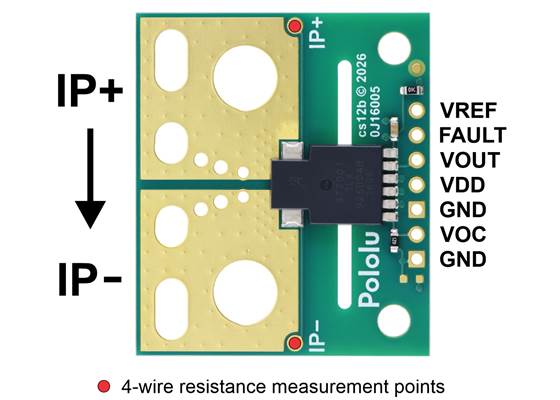 Pinout of the ACS37200 Current Sensor Large Carrier.