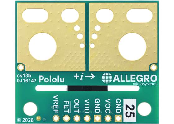 ACS37100LMATR-025B3 TMR Current Sensor Large Carrier -25A to +25A, 3.3V, bottom view.