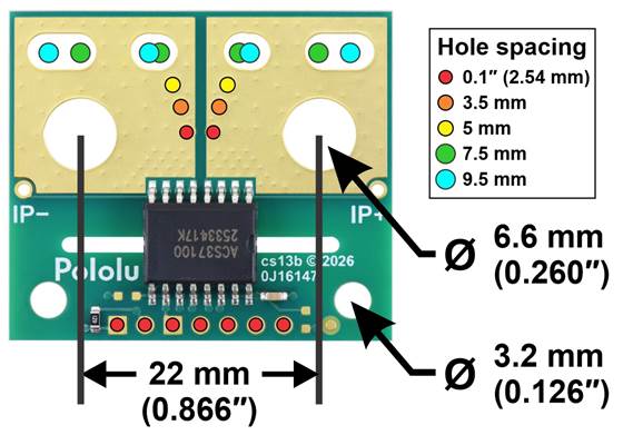 Basic hole dimensions of the ACS37100 TMR Current Sensor Large Carrier.