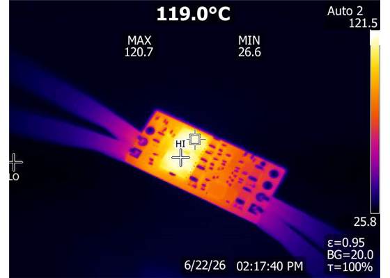 Thermal image showing the two isolation modules heating up during operation.