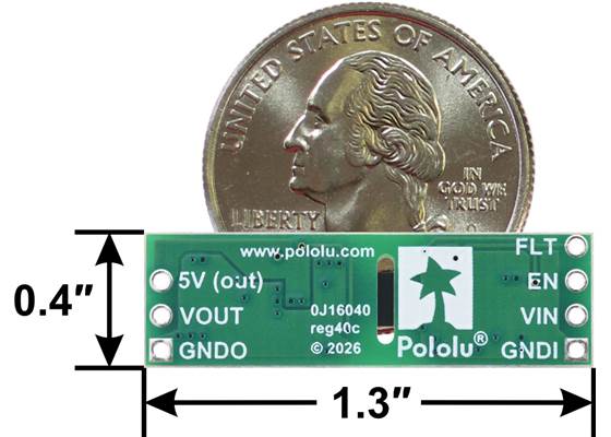 12V, 100mA Isolated Step-Up/Step-Down Voltage Regulator S21Z1F12, bottom view with dimensions and a US quarter for size reference.