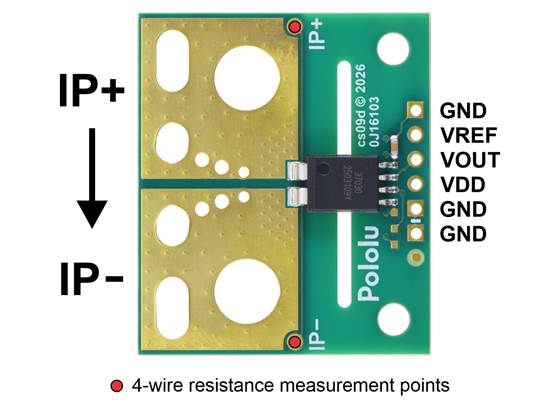 Pinout of the ACS37030LMY Current Sensor Large Carrier.