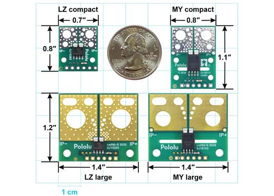 ACS37030 Current Sensor Carrier family size comparison.