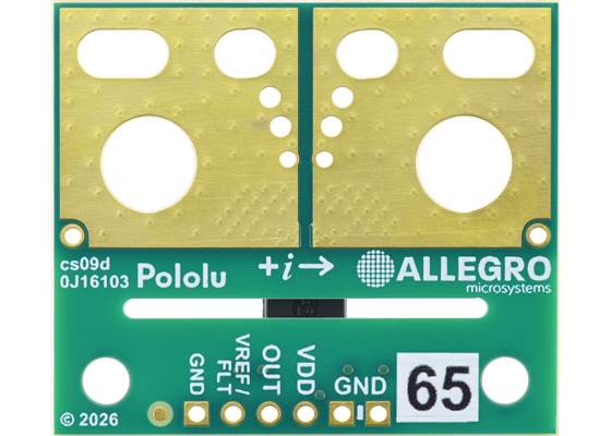 ACS37030LMYATR-065B3 Current Sensor Large Carrier -65A to +65A, 3.3V, bottom view.