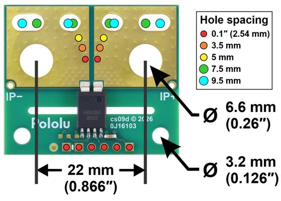 ACS37030LMY Current Sensor Large Carrier basic hole spacings and dimensions.