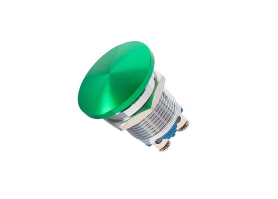 Metal Mushroom Head Pushbutton - Panel Mount (16mm, Green)