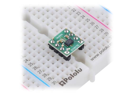 ISO652x 2-Channel Digital Isolator Carrier on a solderless breadboard.