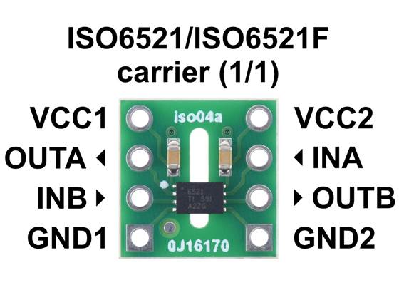 Pinout of the ISO6521/ISO6521F 2-Channel Digital Disolator Carrier (1/1).