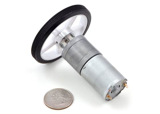 Pololu 60×8mm wheel on a Pololu 25D&nbsp;mm metal gearmotor.