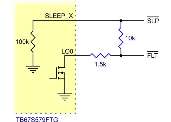 Schematic of nSLP and nFLT pins on the TB67S579FTG Stepper Motor Driver Compact Carrier.