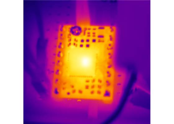 Thermal image showing the TB67S579FTG Stepper Motor Driver Compact Carrier heating up during operation.