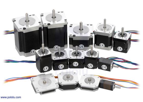 Pololu’s assortment of stepper motors.
