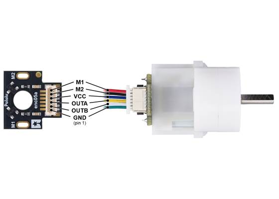 Pinout of the Magnetic Encoder with Top-Entry Connector for Mini Plastic Gearmotor (cable not included).