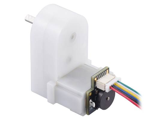 Magnetic Encoder with Top-Entry Connector on a Mini Plastic Gearmotor (cable not included).