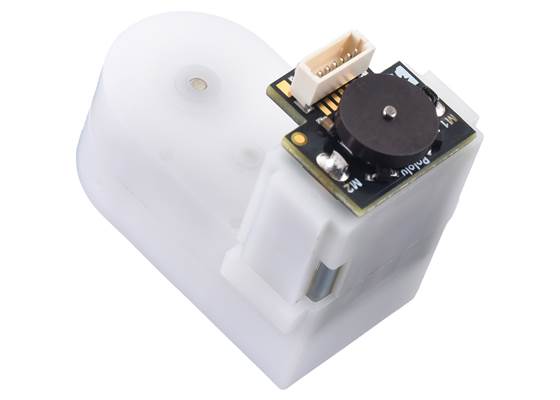 Magnetic Encoder with Top-Entry Connector on a Mini Plastic Gearmotor.