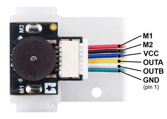 Pinout of the Magnetic Encoder with Side-Entry Connector for Mini Plastic Gearmotor (cable not included).