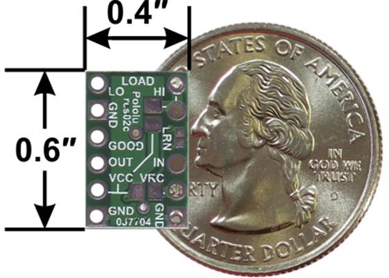 Pololu RC Switch with Small Low-Side MOSFET, bottom view with dimensions.