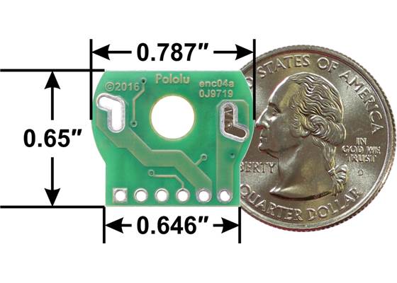 Magnetic Encoder Kit for Mini Plastic Gearmotors, motor-side view of PCB with dimensions.