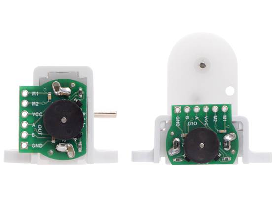 The Magnetic Encoder Kit for Mini Plastic Gearmotors works with our Tall (left) and Wide (right) Mini Plastic Gearmotor Brackets. (1)