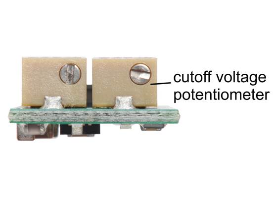 A multi-turn potentiometer can be used to adjust the low-voltage cutoff of the S9V11xCMA voltage regulators.