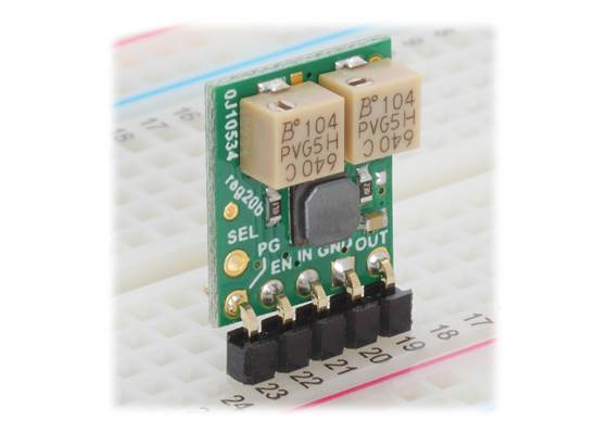 Step up/step down regulator S9V11MACMA on a breadboard.