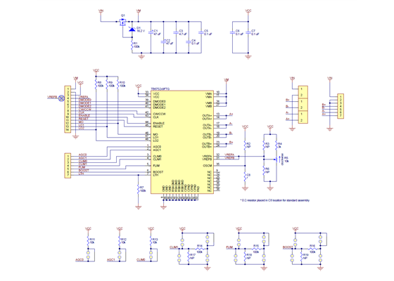 Schematic diagram of the TB67S249FTG/TB67S279FTG Stepper Motor Driver Carrier.