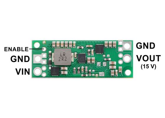 Pinout diagram of the 15V Step-Up Voltage Regulator U3V70F15.