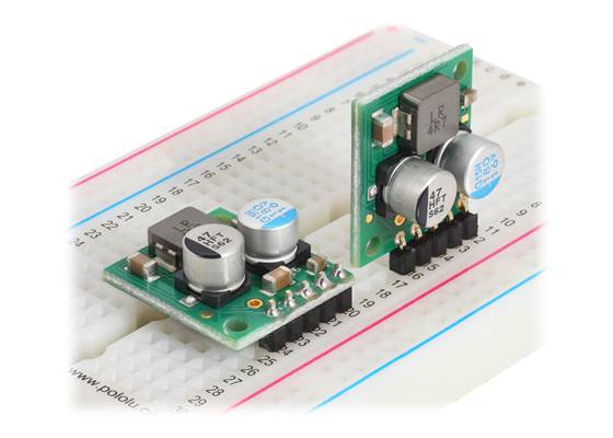 Step-Down Voltage Regulator D30V30Fx, assembled on breadboard.