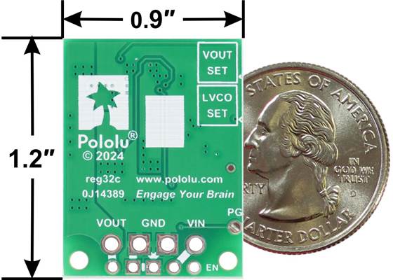Fine-Adjust Step-Down Voltage Regulator D30V33MAx, bottom view with dimensions.
