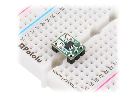 ACS3704x Current Sensor Micro Carriers soldered with male headers (not included) for use in a breadboard.