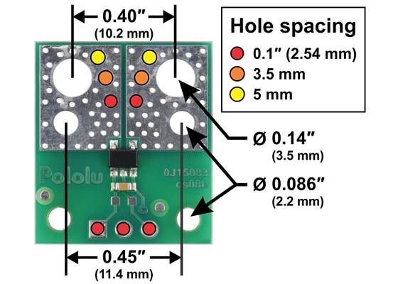 ACS3704x Current Sensor Compact Carrier basic hole dimensions.