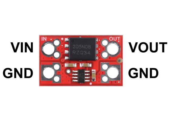 Pinout of the Pololu Reverse Voltage Protector, 4-75V, 17A.