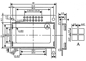 Dimensions (in mm) for the 8x2 character LCD