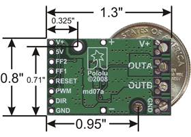 Bottom view of the Pololu high-power motor driver