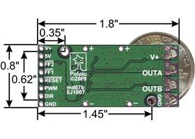 Pololu high-power motor driver bottom view with dimensions