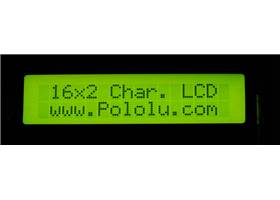 16x2 black-on-green character LCD with backlight in the dark