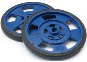 Solarbotics GMPW blue plastic wheel with molded tire and encoder stripes